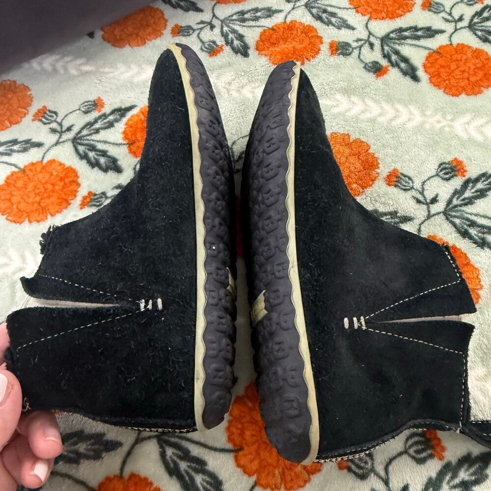 LL Bean Black Suede Mountain Slippers Booties Sherpa Lined Women 6 301554 - Picture 5 of 8